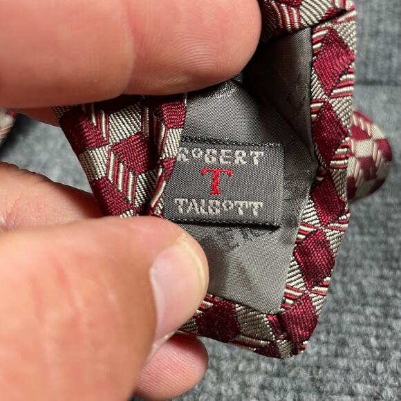 Robert Talbott for Park & Co. Tie 4"X57" Red Geometric AOP Hand Sewn Silk USA - Picture 6 of 10